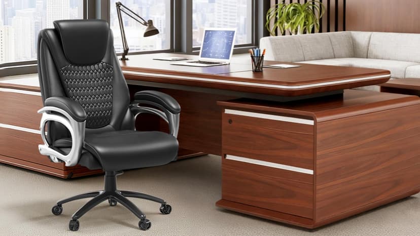 Vogue Furniture Direct Big and Tall Office Chair 500lbs, Heavy Duty High Back PU Leather Desk Chair, Adjustable Height Rolling Wheels Computer Chair for Home Office Work (Black)