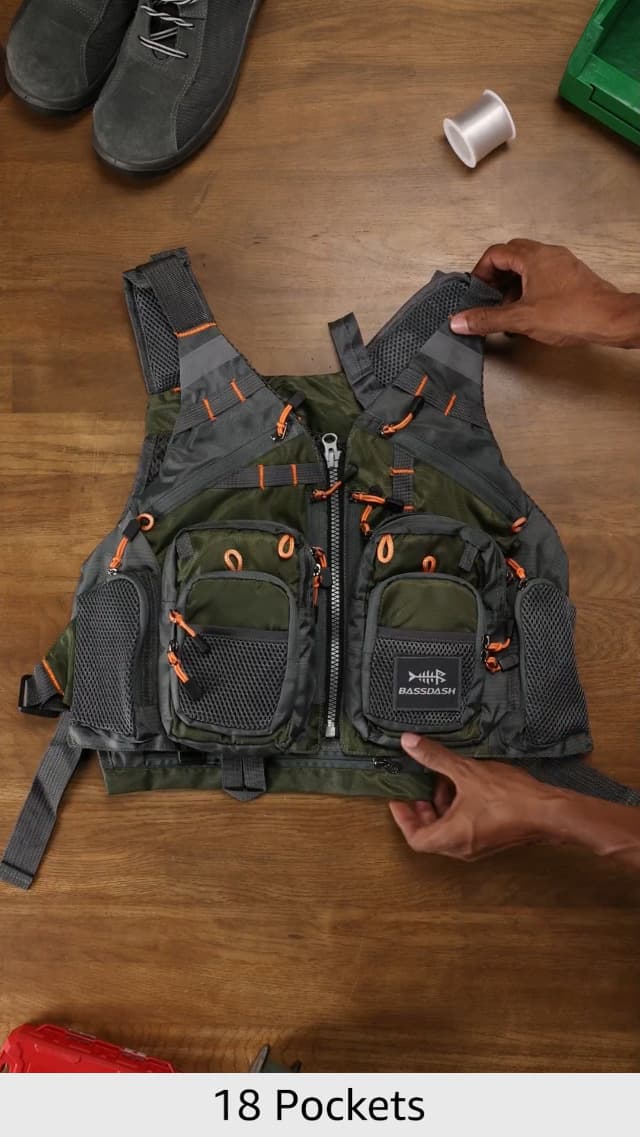 BASSDASH Strap Fishing Vest Adjustable for Men and Women, for Fly Bass Fishing and Outdoor Activities