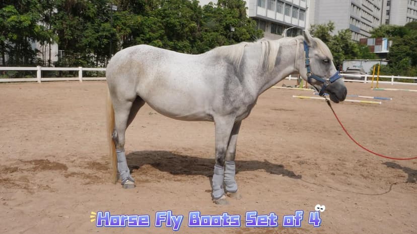 Gallopoff Fly Boots for Horses Set of 4, Breathable Comfy Mesh Horse Leggings Reduce Stomping, Hoof Stress, and Leg Fatigue Grey Full