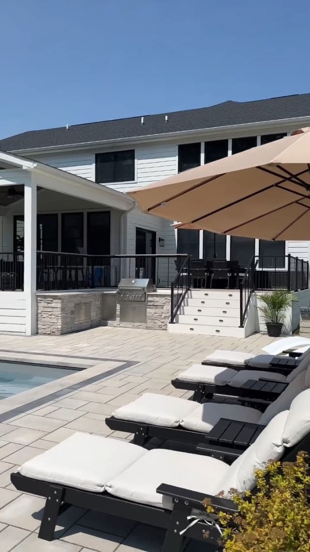 PHI VILLA 15ft Large Patio Umbrellas with Base Included, Outdoor Double-Sided Rectangle Big Market Umbrella with Stand, Outside Umbrellas for Poolside Lawn Backyard, Beige