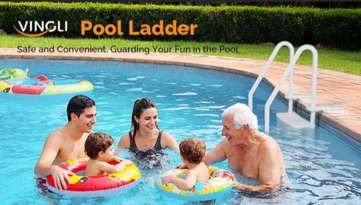 VINGLI Pool Ladder Heavy-Duty Safety Step for Above Ground Pools Stair Entry System with Handrails, Beige and Grey (Beige &Gray, 4 Steps)