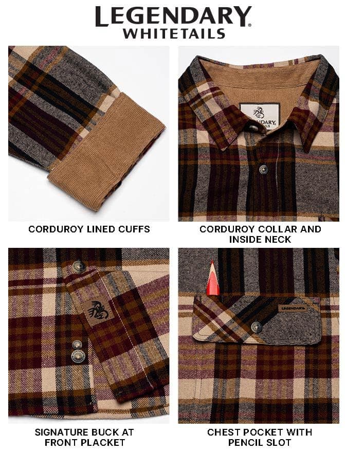 Legendary Whitetails Men's Flannel Shirt Long Sleeve Button Down 100% Cotton