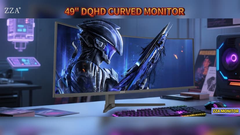 ZZA 49" Curved Gaming Monitor | 5120x1440 Dual QHD, 165Hz/144Hz, 1500R, 32:9 Ultra-Wide, AMD FreeSync, 120% sRGB, Height Adjustable, HDMI 2.1 & DisplayPort 1.4, VESA Mount, Black