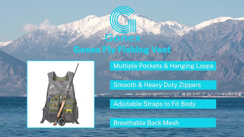 Gonex Fly Fishing Vest for Men Women, Comfortable Adjustable Fishing Vest with Multi-Pockets Reflective Stripes