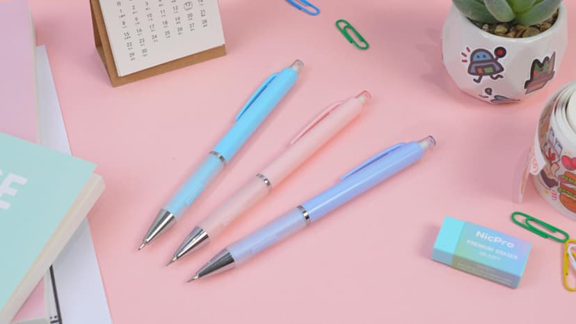 Nicpro 3PCS Cute Mechanical Pencil Set with Case, 0.7 mm Pencils with 6 Tube HB Lead Refill, 3PCS Eraser, 9PCS Eraser Refill for School Supplies Student Writing, Drafting Drawing Sketching