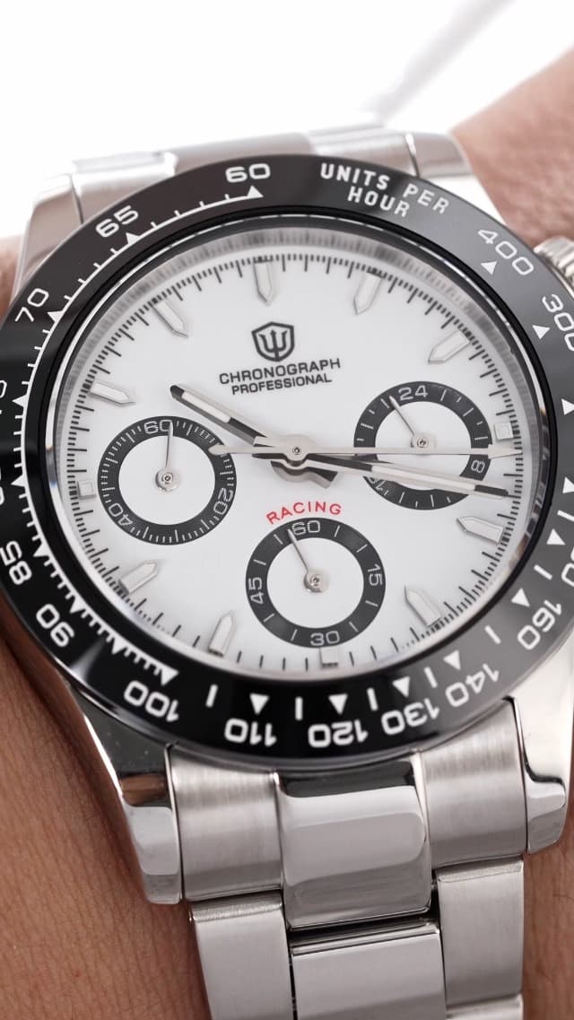 watchdives Chronograph Watch, WD16500 V2 Quartz Men Watches Japan VK63 Meca-Quartz Movement 38mm Sapphire Crystal Wristwatch 100M Waterproof Sport Watch, Stainless Steel Bracelet