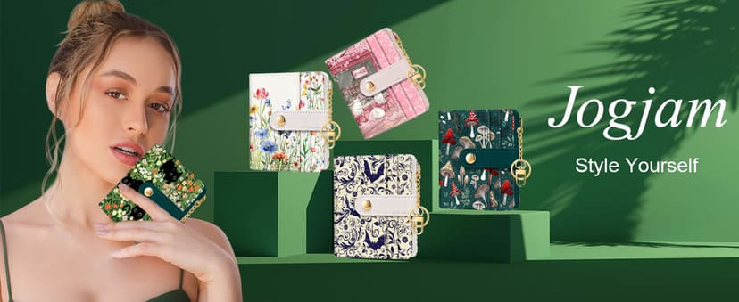 Jogjam Black Cat Floral Rfid Women Wallet, Small Slim Thin Credit Card Wallet, PU Leather Bifold Cash Zipper Coin Pocket ID Window for Female Ladies Teen Girls Girly