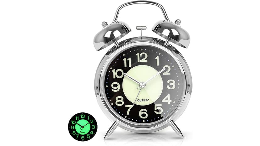 AYRELY® Super Loud Alarm Clock for Heavy Sleepers Adults,Twin Bell Retro 4 Inch Silent Non-Ticking Quartz with Backlight, Luminous dial, Alarm Clocks for Bedrooms Bedside (Silver)