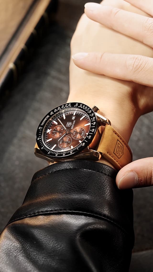 BENYAR Mens Watches Quartz Movement Chronograph Leather Strap Fashion Business Sport Design 30M Waterproof Scratch Resistant Elegant Gifts for Men