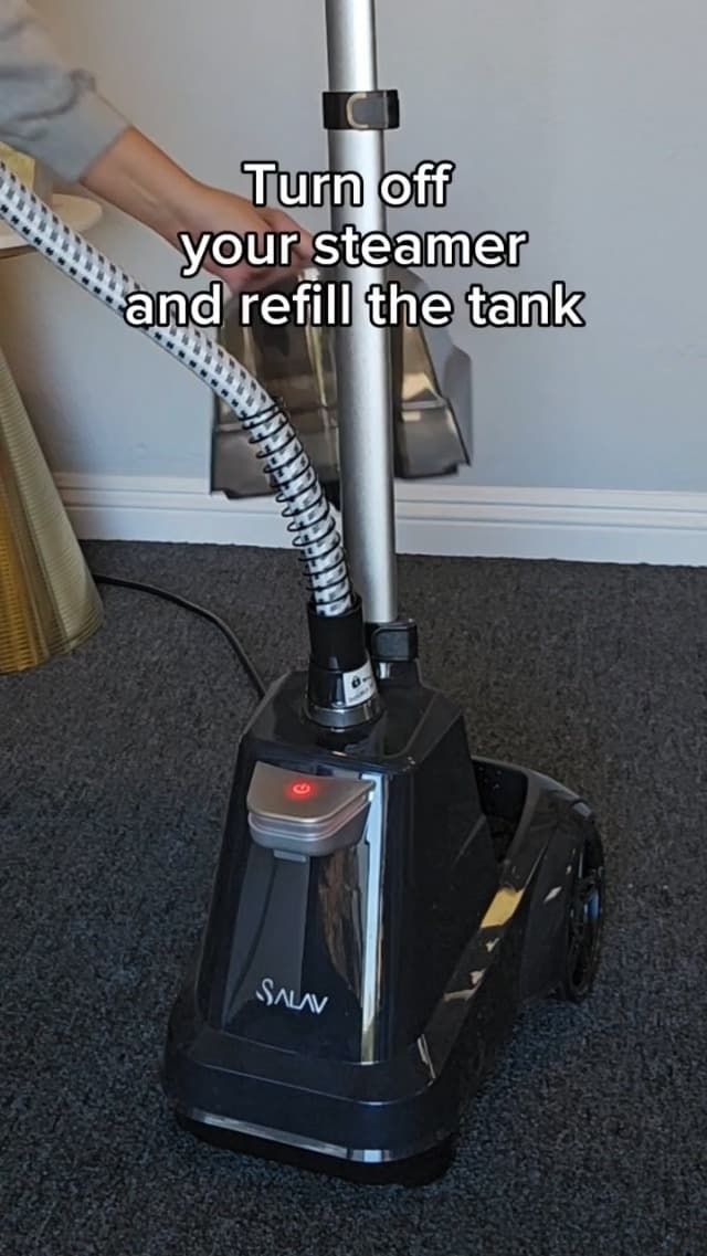 SALAV® Heavy Duty Smart Auto Shut-off Commercial Full-Size Garment Steamer, Beeping Alert when Water Runs out, Foot Pedal Control, XL 3L (101.5 oz) Tank, 1800 watts, 90+min of Continuous Steam, Navy