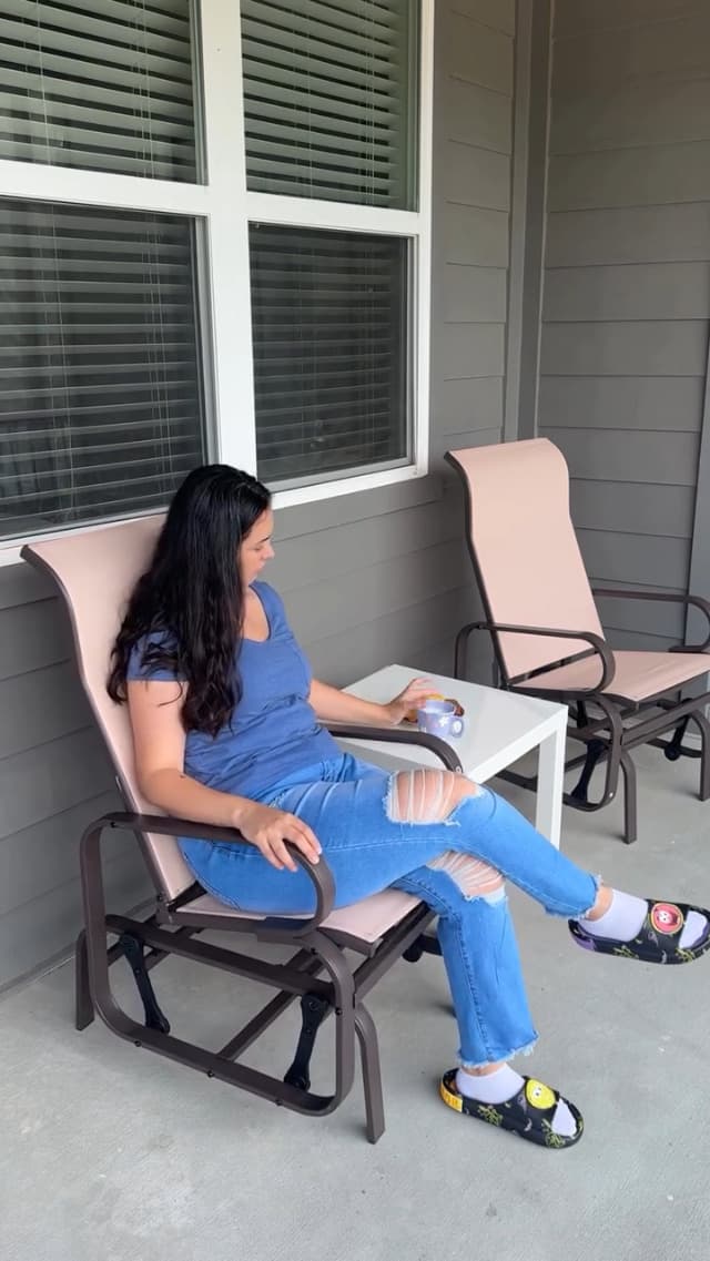 Yaheetech Outdoor Patio Glider, Rocking Lounge Chair with Sling Fabric and Steel Construction for Porch Patio Balcony Set of 2