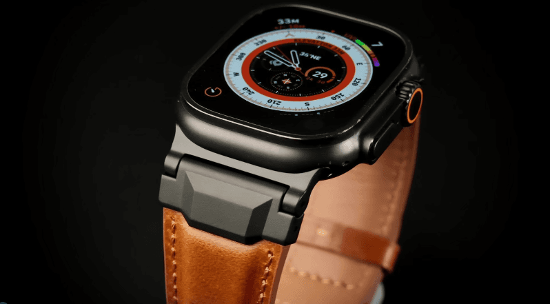 LOIRNBR Leather Bands Compatible with Apple Watch Ultra 3/2/1 Band 49mm 46mm 45mm 44mm 42mm Men, Genuine Leather Metal Connector Strap for iWatch Ultra Series 11/10/9/8/7/SE/6/5/4/3/2/1, Black/Black