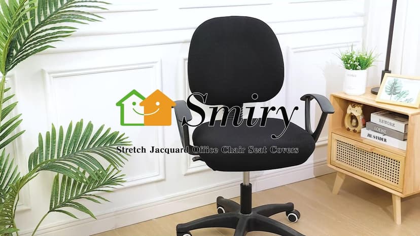 Smiry Stretch Jacquard Office Computer Chair Seat Covers, Removable Washable Anti-dust Desk Chair Seat Cushion Protectors - Black