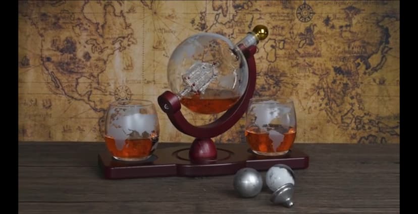PONPUR Gifts for Men Dad Christmas, Whiskey Decanter Globe Set with 2 Ball Stones & 2 Glasses, Anniversary Birthday Gifts for Him Husband Boyfriend Brother, Cool Stuff Gift for Bourbon Scotch