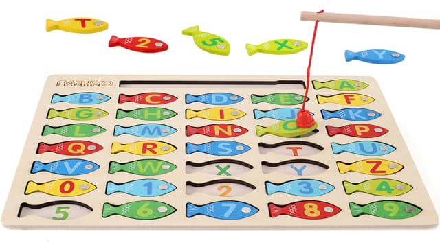 Magnetic Wooden Fishing Game Toy for Preschoolers, Alphabet Fish Catching Counting Games Puzzle with Numbers and Letters, Preschool Learning ABC and Math Educational Toys for 3 4 5 Years Old Kids B08JLSR6RN