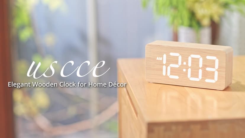 uscce Wooden Digital Alarm Clocks for Bedrooms: Dimmable Dual Alarm Clock with Large Numbers for Bedside Desk - Loud Alarm for Heavy Sleepers with Volume Control - Wood Decor & Gifts