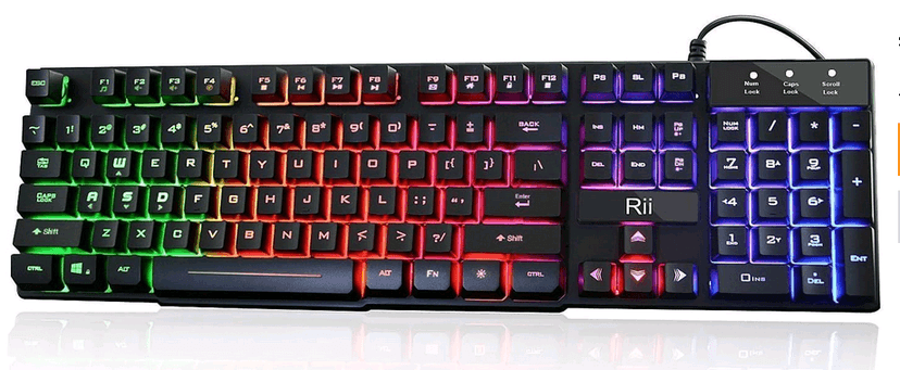 Rii RK100+ Multiple Color Rainbow LED Backlit Large Size USB Wired Mechanical Feeling Multimedia PC Gaming Keyboard,Office Keyboard for Working or Primer Gaming,Office Device