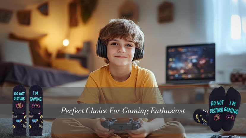 Gamer Gifts for Teens Boys - Video Game Gifts, Gaming Socks for Kids 4-18 Years with Greeting Card
