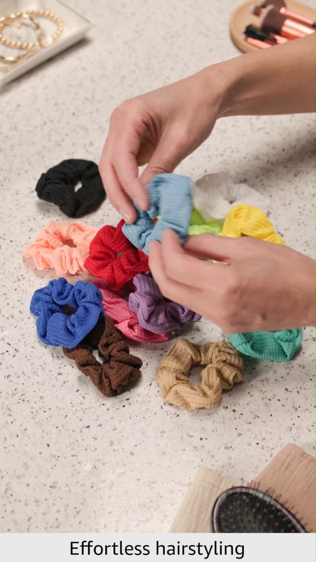 Machine-washable cotton-blend elastic hair ties for comfortable daily wear, wide assortment of colors to suit any look Scünci Hair Scrunchies, Waffle Knit Cotton, No-Damage, 36 Count B07S3KGBHL