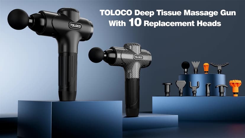 TOLOCO Massage Gun Deep Tissue, Percussion Massage Gun with 10 Replacement Heads, Super Quiet Portable Electric Massager for Athletes, Relax, Black