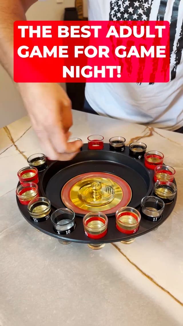 Shot Glass Roulette Drinking Game – 16-Piece Red/Black Set with 2 Metal Balls, Fun Adult Party Game for White Elephant, Game Nights, and Gifts B001JSX7KW