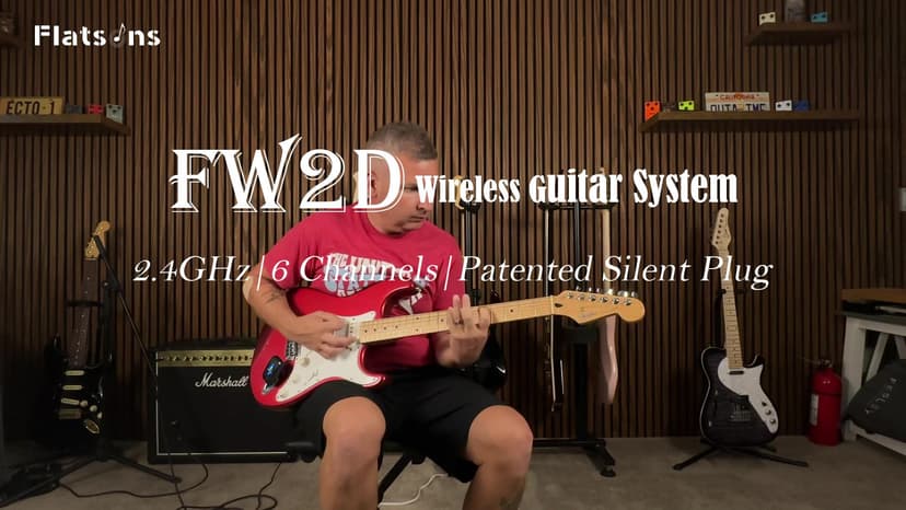 FW2D Wireless Guitar System Exclusive Mute Plug, 2.4 GHz Wireless Guitar Transmitter Receiver, 10H Working Cordless Guitar Transmitter Rechargeable USB C for Acoustic Electric Guitar Bass Ukulele etc