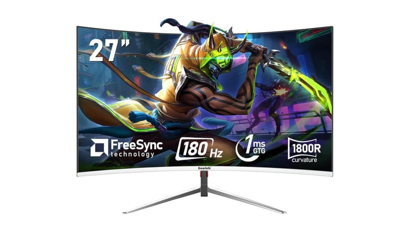 Gawfolk 27 Inch PC Computer Screen,1800R Curved Gaming 180Hz Monitors, FHD1080p 1ms Without Bezel, freesync, 98% sRGB,178 ° Angle View HDMI DisplayPort, Compatible with Wall-Mounted100*100MM-White
