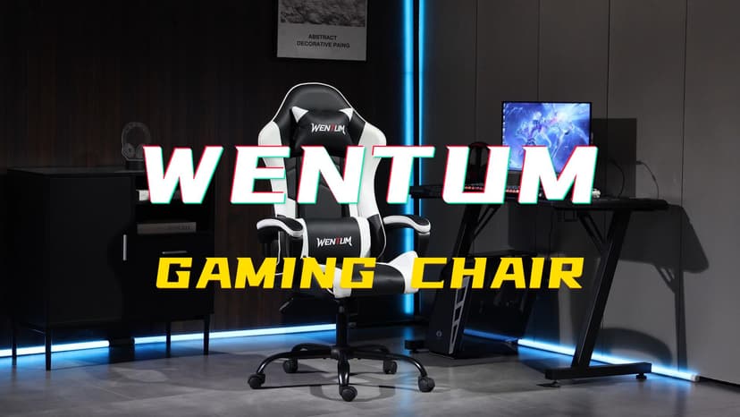 Gaming Chair PU Leather Massage PC Video Game Chair with Lumbar Support for Men Women, Home Office, Height Adjustable, Ergonomic, High Back, White
