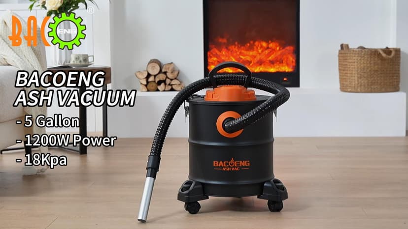 BACOENG Ash Vacuum for Pellet Stoves, Fireplace Ash Vac 5.2 Gallon 1200w with Double Stage Filtration System, Ash Vacuum Cleaner for Fireplaces, Wood Stove, Pellet Grill