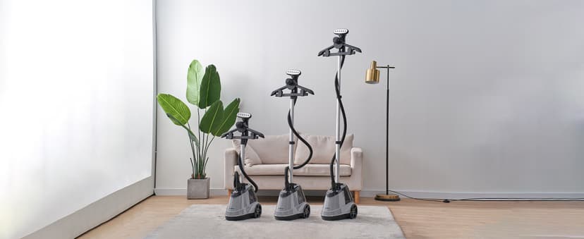 True & Tidy Heavy Duty Commercial Full Size Standing Garment Steamer for Clothes with Extra Large 2.9L (98 oz) Water Tank for 90+ mins of Steam Time, 1800 watts of Powerful Steam, 3 Settings, Gray