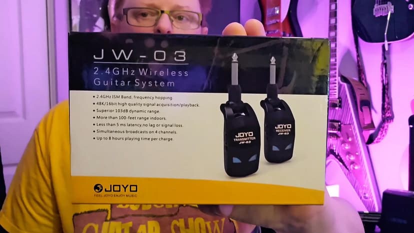 JOYO 2.4GHz Wireless Guitar System 4 Channels Rechargeable Audio Wireless Transmitter Receiver for Guitar Bass Electric Instruments (JW-03)