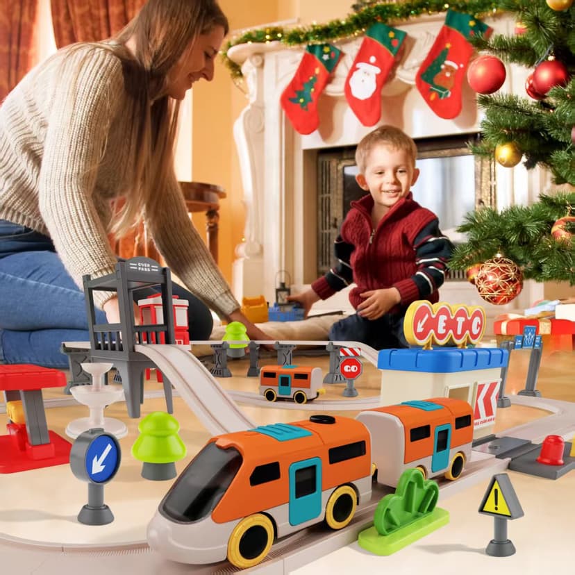 Urban Rail Train Set for Kids,55 pcs Electric Train Set Simulate City Transport System,Educational Toys for Toddler,Birthday Gifts for 3, 4, 5, 6, 7, 8+ Boys Girls