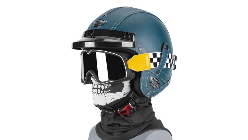 Handmade Leather 3/4 Open Face Motorcycle Helmet Retro Vintage Style DOT Approved Adult Half Helmet for Men Women Motorbike Moped Cruiser Scooter