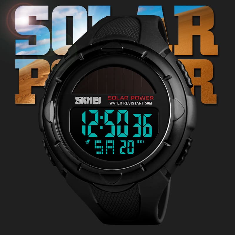 Gosasa Men's Outdoor Sports Multifunction Solar Power LED Digital Watches 50M Water Resistant