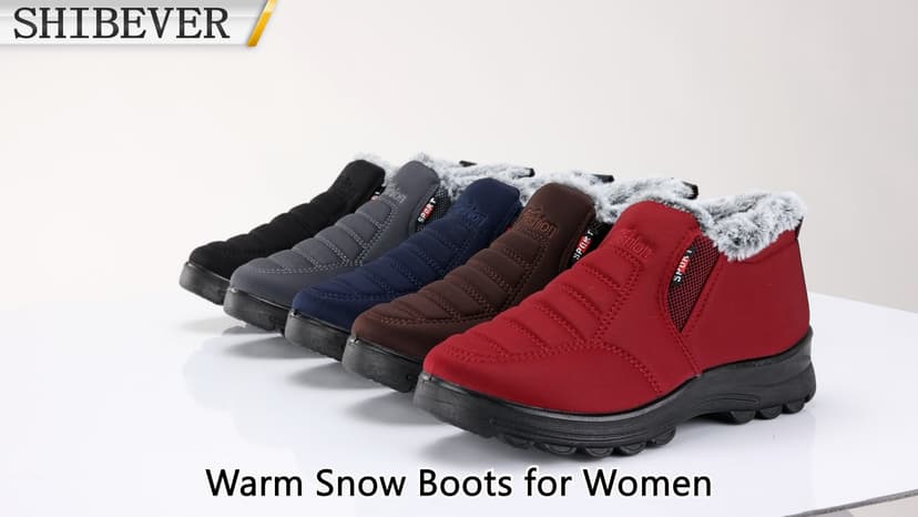 SHIBEVER Womens Snow Boots Ankle Booties Waterproof Winter Boots Synthetic Leather Side Zip Fashion Boots