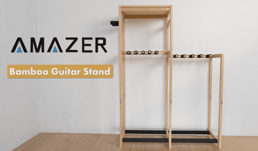 Amazer Guitar Stand, Guitar Rack for Acoustic, Bass, Electric Guitar, Multi Guitar Display Stand Adjustable Bamboo Guitars Holder, Multiple Guitar Stands Floor, for Home Music Studio