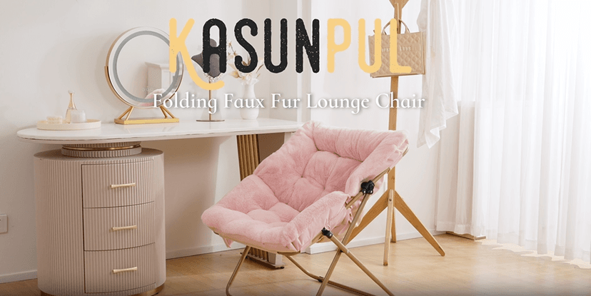 Kasunpul Comfy Saucer Chair, Foldable Living Room Chairs, Soft Faux Fur Lounge Chair for Bedroom, Reading Chairs for Adults, Teens, X-Large (Pink)
