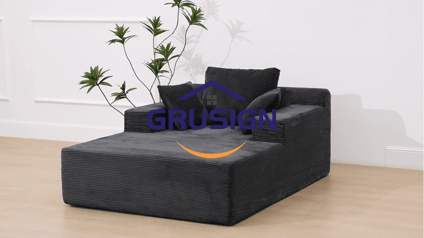 66" Chaise Lounge Chair Indoor, Oversized Boneless Lounge Chair with 3 Pillows, Chenille Cloud Reading Chair for Living Room Bedroom, Deep Seat Sleeper Couch, No Assembly Required