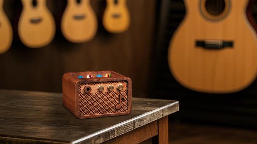 CoolGift Mart Guitar Pick Holder, Walnut Wood Amp Styled Guitar Pick Case for Picks Storage and Display, Guitar Gifts Accessories for Men Guitarists Guitar Players Music Lovers B0DPKMHK5J