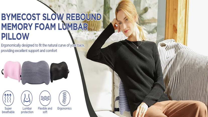 Lumbar Support Pillow for Office Chair, Car Lumbar Pillow Lower Back Pain Relief, Memory Foam Back Cushion with 4D Mesh Cover and Adjustable Straps, Ergonomic Chair Back Pillow for Car,Bed, Gaming