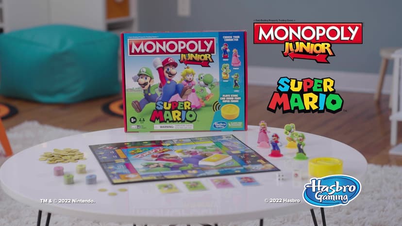 Monopoly Junior Super Mario Edition Board Game, Fun Kids' Ages 5 and Up, Explore The Mushroom Kingdom as Mario, Peach, Yoshi, or Luigi (Amazon Exclusive)
