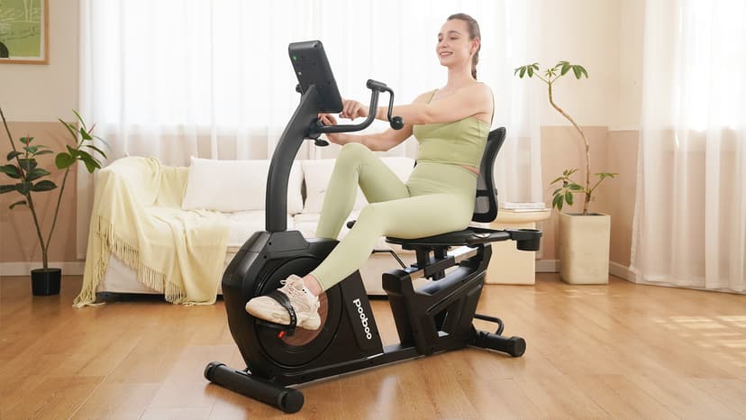 pooboo Recumbent Exercise Bike, Stationary Bikes for Home with Arm Exerciser, Magnetic Recumbent Bike with Ergonomic Backrest & Comfortable Seat, Smart APP, Pulse Sensor, 400LBS Weight Capacity