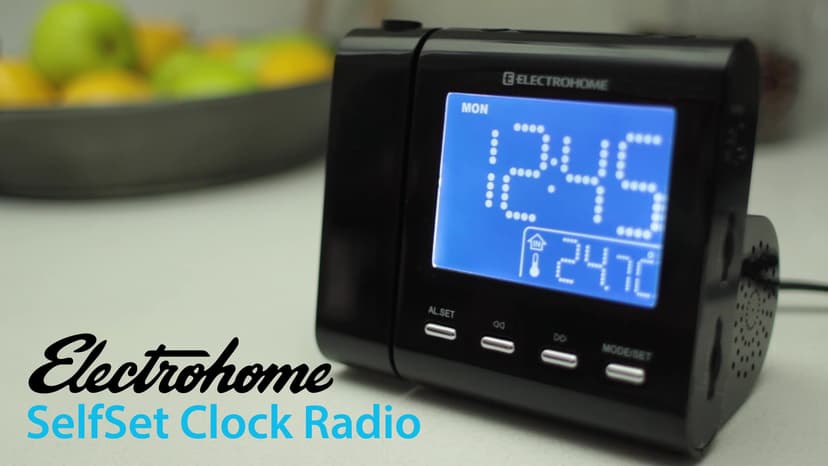 Magnasonic Projection Alarm Clock with AM/FM Radio, Battery Backup, Auto Time Set, Dual Alarm, Nap/Sleep Timer, Indoor Temperature/Date Display with Dimming & 3.5mm Audio Input - Black (EAAC601)