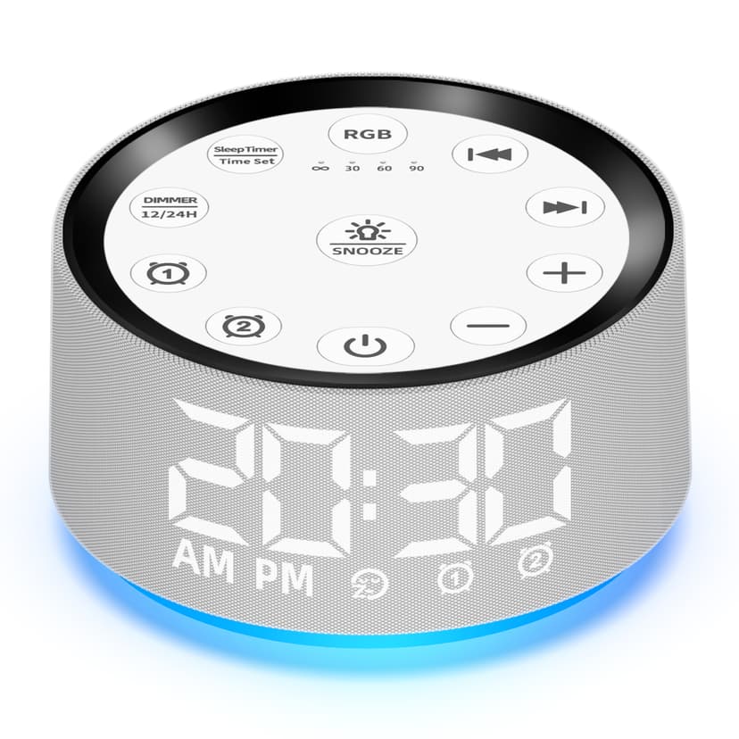 Sound Machine White Brown Noise Machine with 30 Sleeping Sounds for Baby Kids Adults Night Light Bedroom Alarm Clock 2 Alarms Backup Battery 32-Level Vol 15 Wake up Sounds for Mild Heavy Sleeper