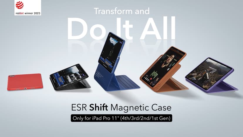 ESR for iPad Pro 11 Inch Case (2022/2021/2020/2018, 4th/3rd/2nd/1st Generation), Removable Magnetic Cover, Adjustable Portrait/Landscape Stand with Raised Display View, 9 Standing Angles, Brown