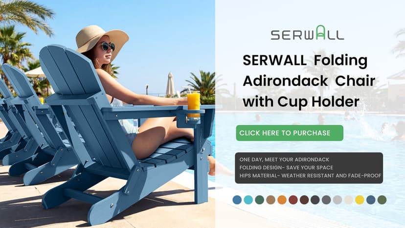 SERWALL Folding Adirondack Chair Set of 2 Outdoor Chairs Painted Adirondack Chair with Cup Holder Weather Resistant for Patio Deck Garden, Backyard Deck, Fire Pit- Brown