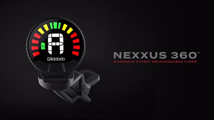 D'Addario Nexxus 360 Rechargeable Guitar Tuner - Clip On Guitar Tuner - Acoustic Guitar Tuner - Electric Guitar Tuner - 24 Hours of Tuning Time per Charge - Rotates 360-degrees