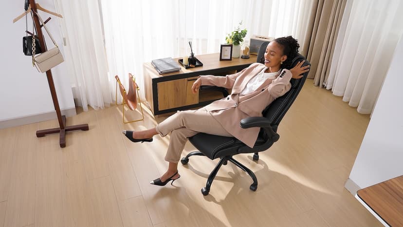 BESTFAIR Ergonomic Office Chair - Desk Computer Chair, Leather High Back Executive Chairs with Adjustable Lumbar Support & Flip Up Arms, Rocking, Black