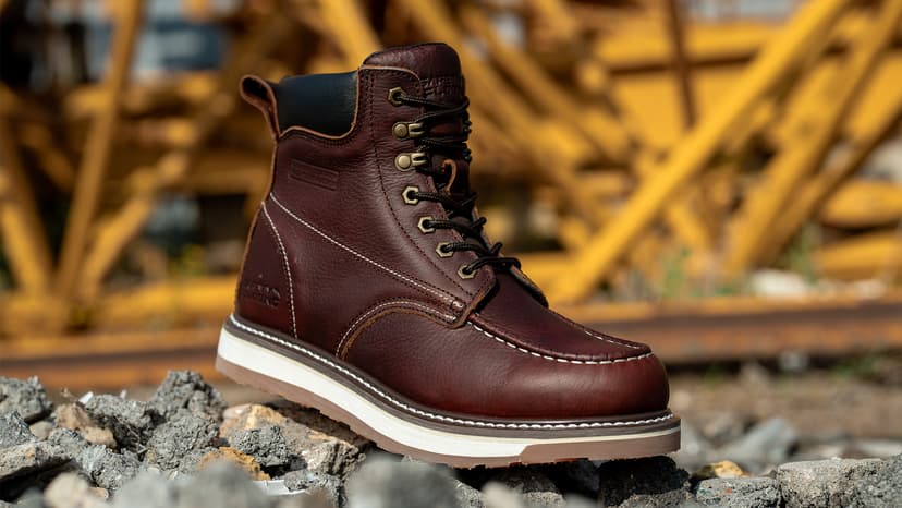 SAFETY LOONG Moc Toe Work Boots for Men Waterproof Soft/Steel Toe Comfortable Full Grain Leather Non Slip Wedge Outsole Construction 6" Workboots