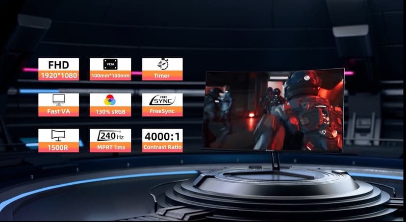 SANSUI 27 Inch Curved 240Hz Gaming Monitor FHD 1080P, 1500R Curve Computer Monitor, 130% sRGB, 4000:1 Contrast, HDR, FreeSync, MPRT 1Ms, Low Blue Light, HDMI DP Ports, Metal Stand, DP Cable Incl.